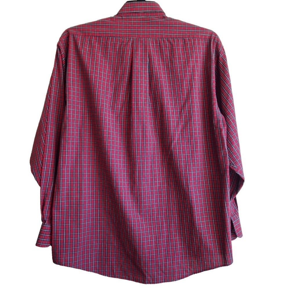 ENRO Mens M Button Down Shirt Long Sleeve Red Blue Checked Casual Wrinkle Free - Picture 6 of 7